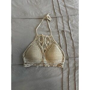 Crochet Halter Bralette in Cream
